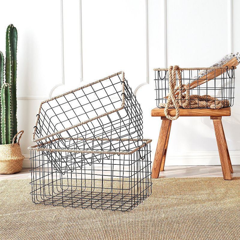 Saddle River Black Rectangular Grid Wire Baskets 3-pc. Set