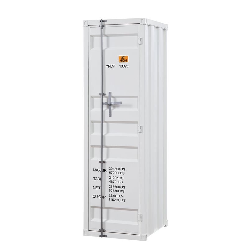 Industrial Metal Cargo Wardrobe with 1 Metal Shelves， Top w/Hanging Clothes Rod， White - - 37891383