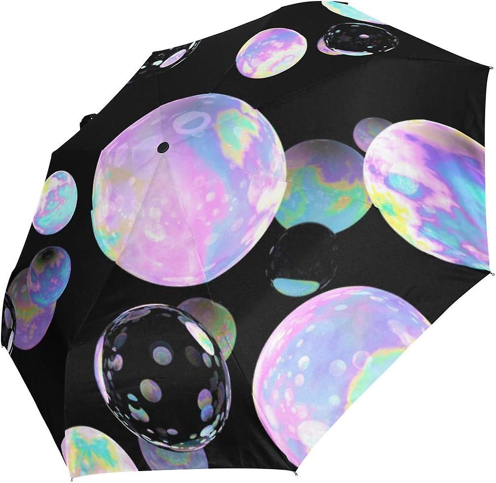 Travel Umbrella Automatic Windproof Foldable Umbrella Bubbles On Black