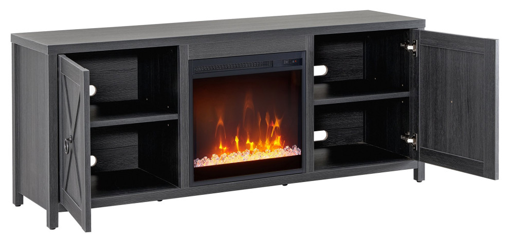 Modern TV Stand  Fireplace  X Trim Cabinet Doors With Ring Pulls  Charcoal Gray   Transitional   Entertainment Centers And Tv Stands   by Declusia  Houzz