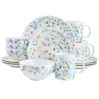 GIBSON HOME Butterfly Floral 16-Piece Fine Ceramic Dinnerware Set 985117634M