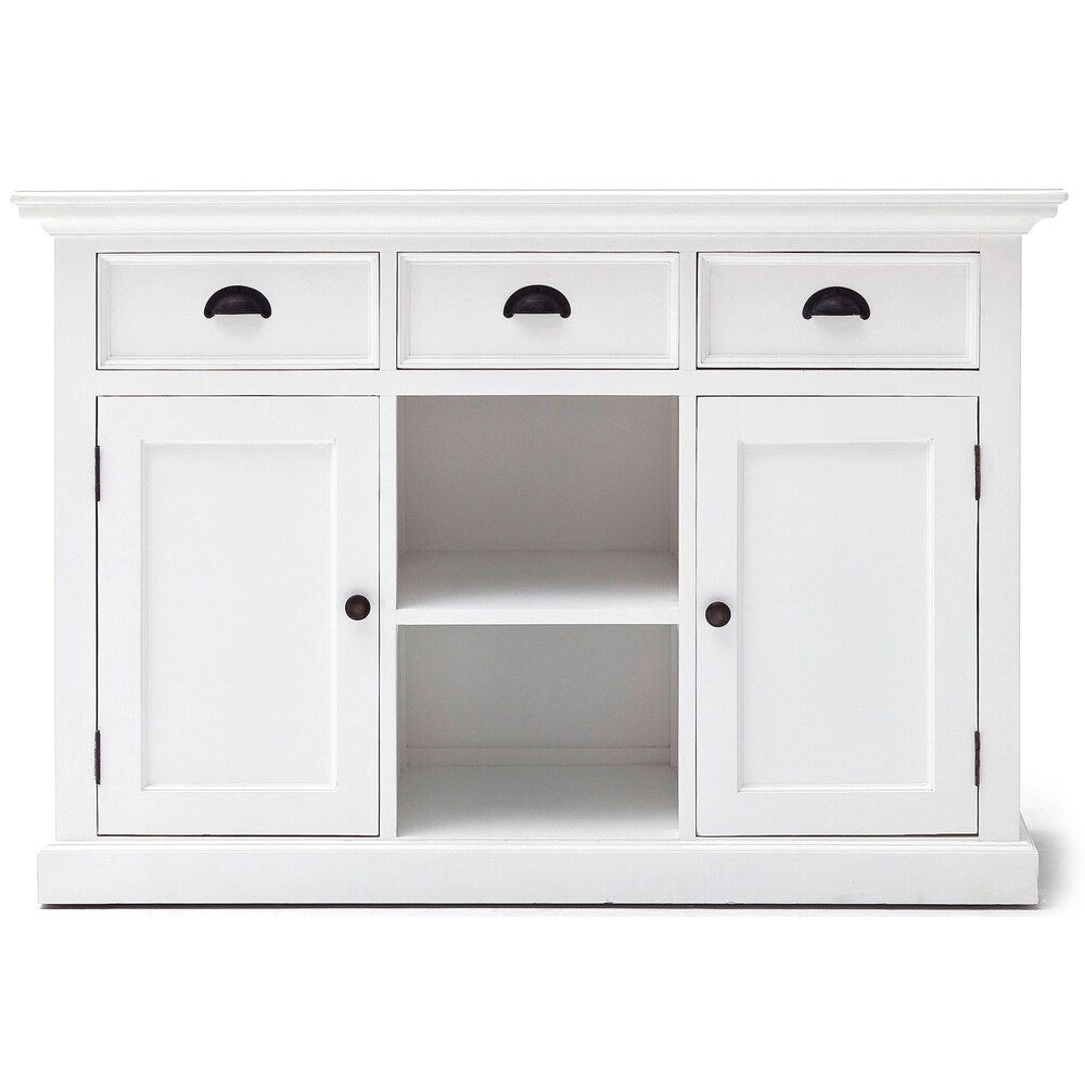 NovaSolo Halifax Coastal White Buffet with 2 Baskets  Solid Mahogany Frame  49.21 x 19.69 x 33.46   49.21 x 19.69 x 33.46