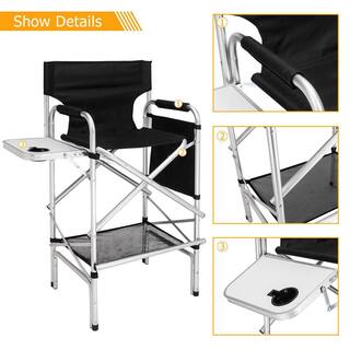 VINGLI 31 in. Tall Aluminum Frame 300 lbs. Folding Directors Chair w Side Table Storage Bag Portable Makeup Artist Bar Height HDG58000095