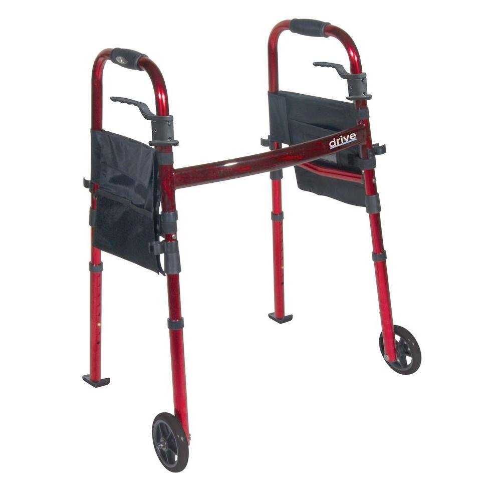 Drive Medical Portable Folding Travel Walker with 5 in. Wheels and Fold up Legs rtl10263kdr