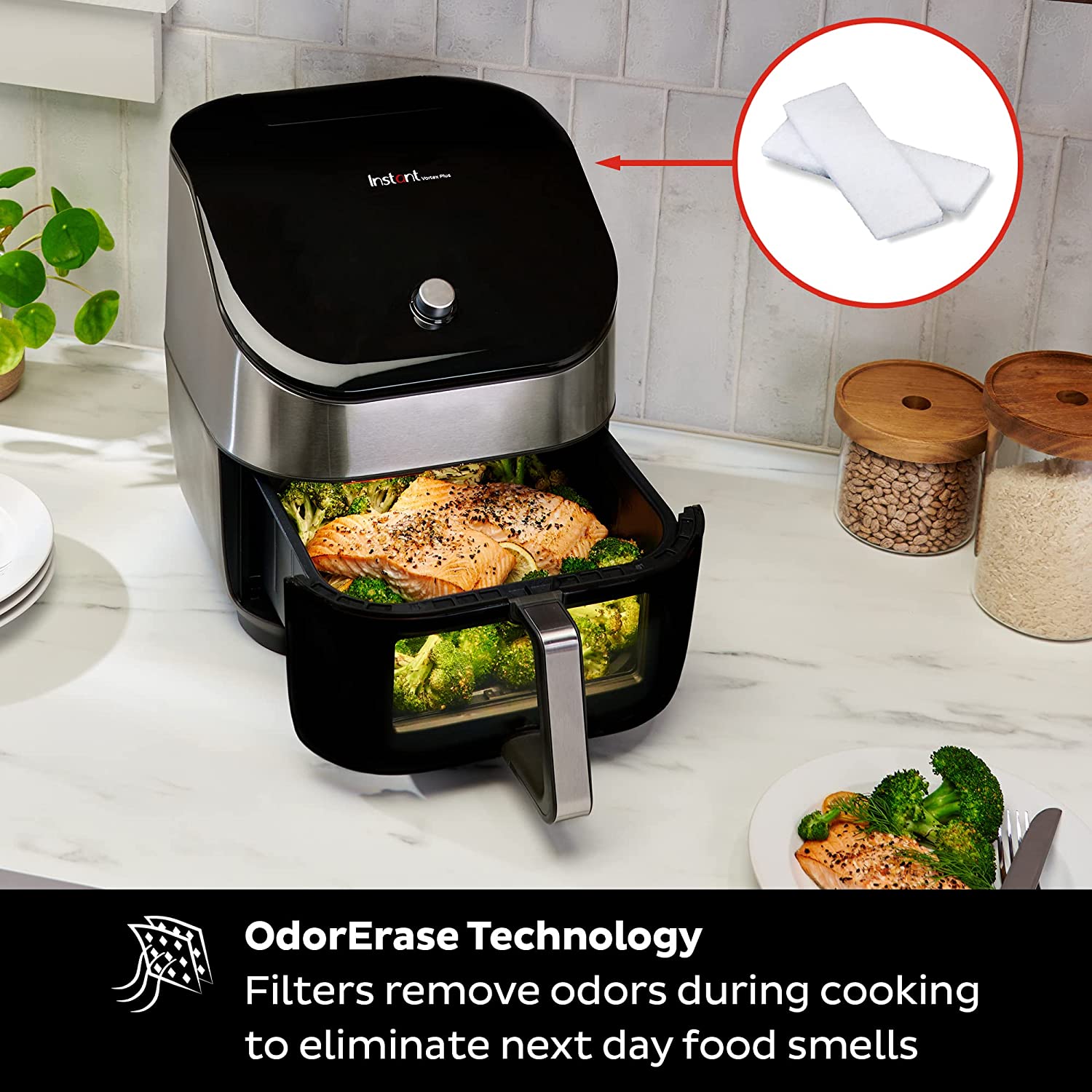 Instant Vortex Plus 6-Quart Air Fryer Oven， From the Makers of Instant Pot with Odor Erase Technology， ClearCook Cooking Window， App with over 100 Recipes， Single Basket， Stainless Steel