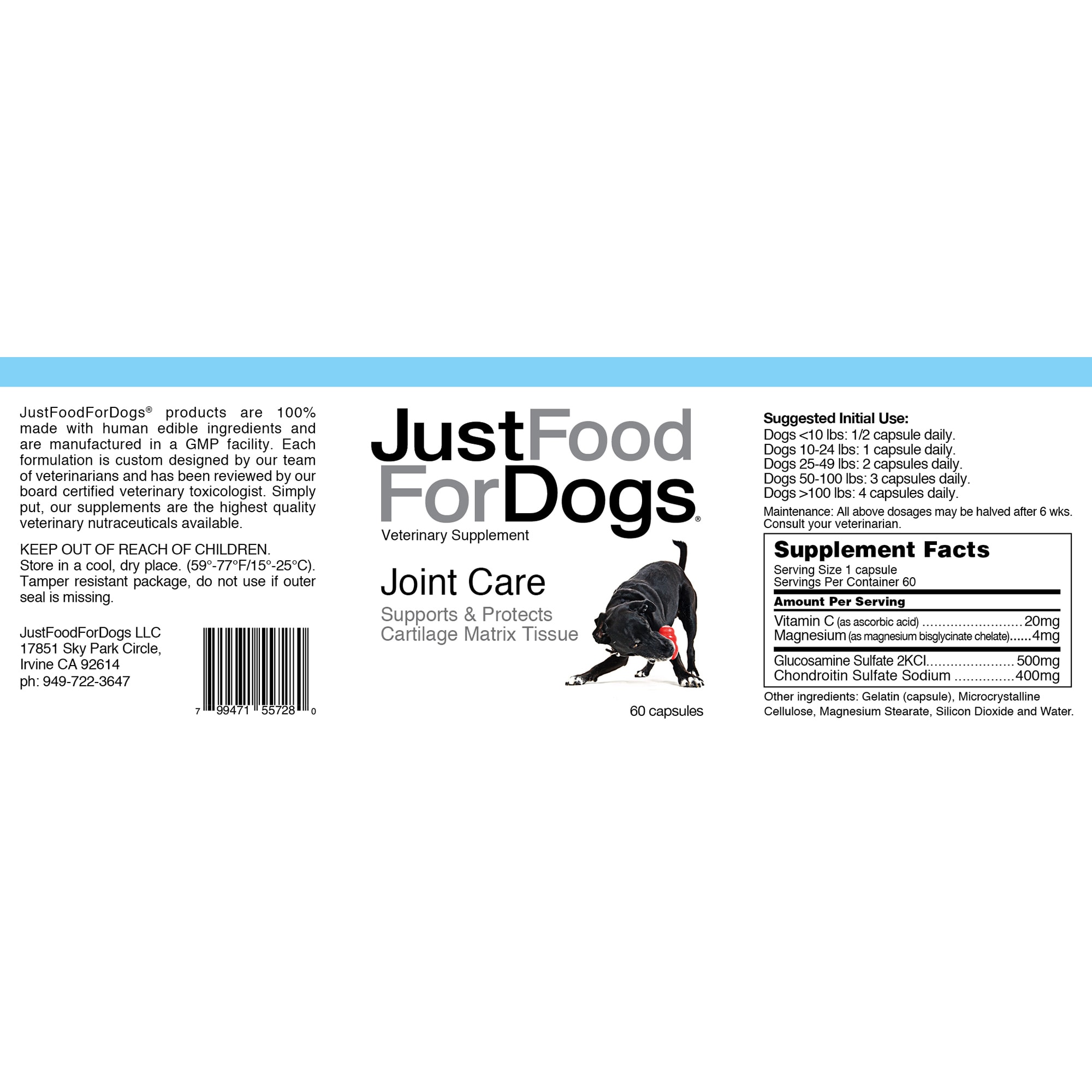 JustFoodForDogs Supplement Joint Care Capsules， Count of 60