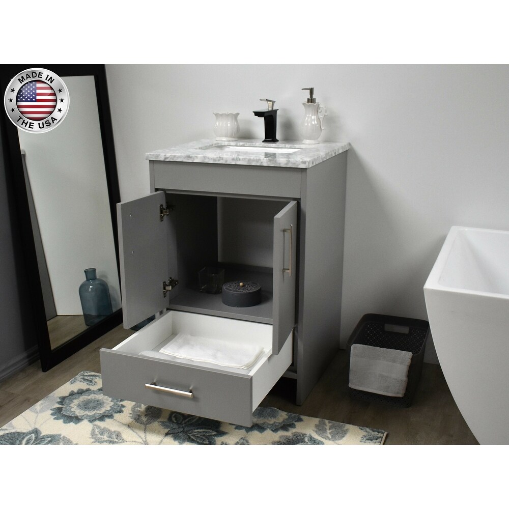 Volpa USA Capri 24 Inch Vanity in Grey/Carrara Marble Set