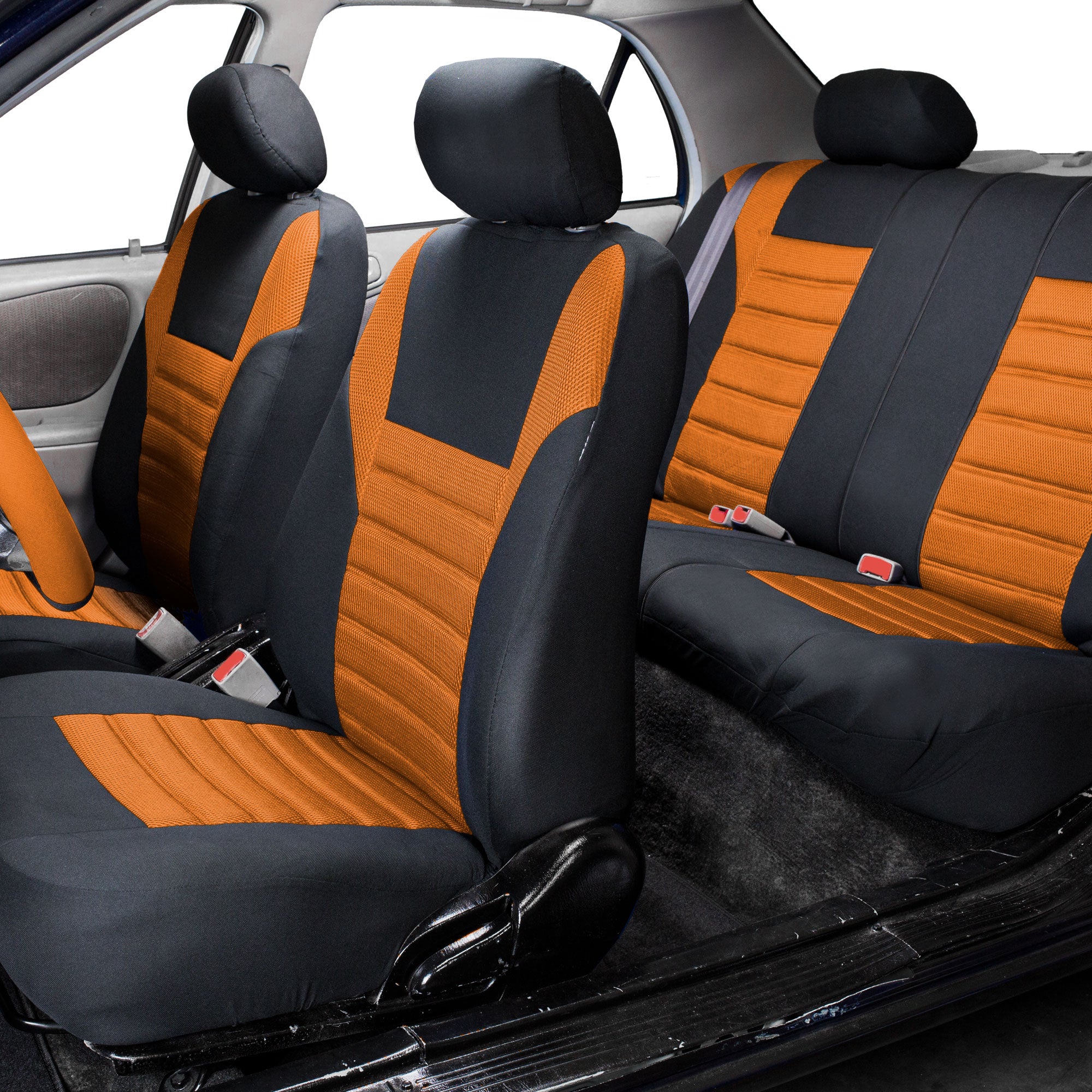 FH Group 3 Row 8 Seaters SUV Seat Covers for Auto 3D Mesh Orange Black Free Gift Air Freshener