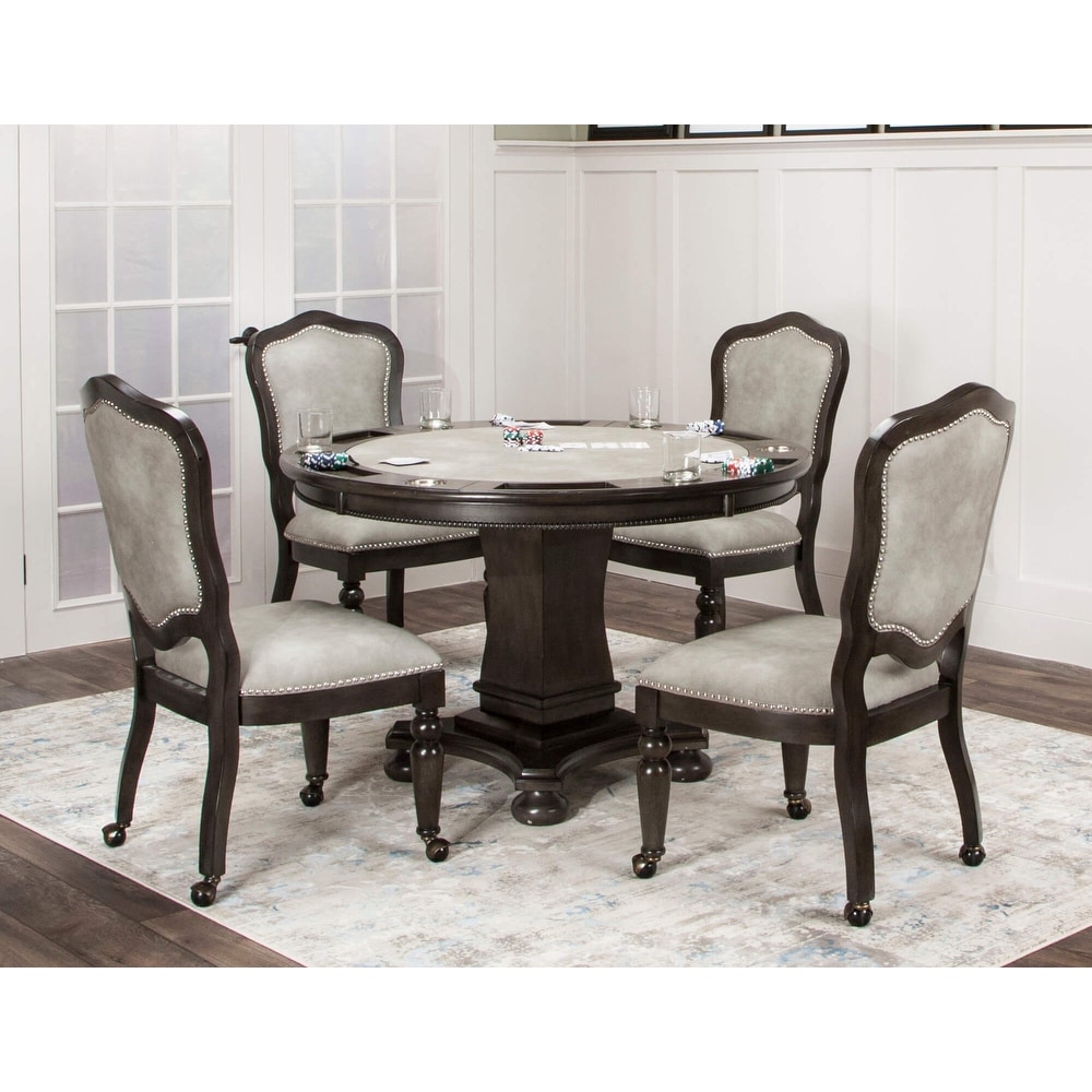 Vegas Light Gray and Dark Gray Nailheads and Casters Side Chair (Set of 2)   24.5\