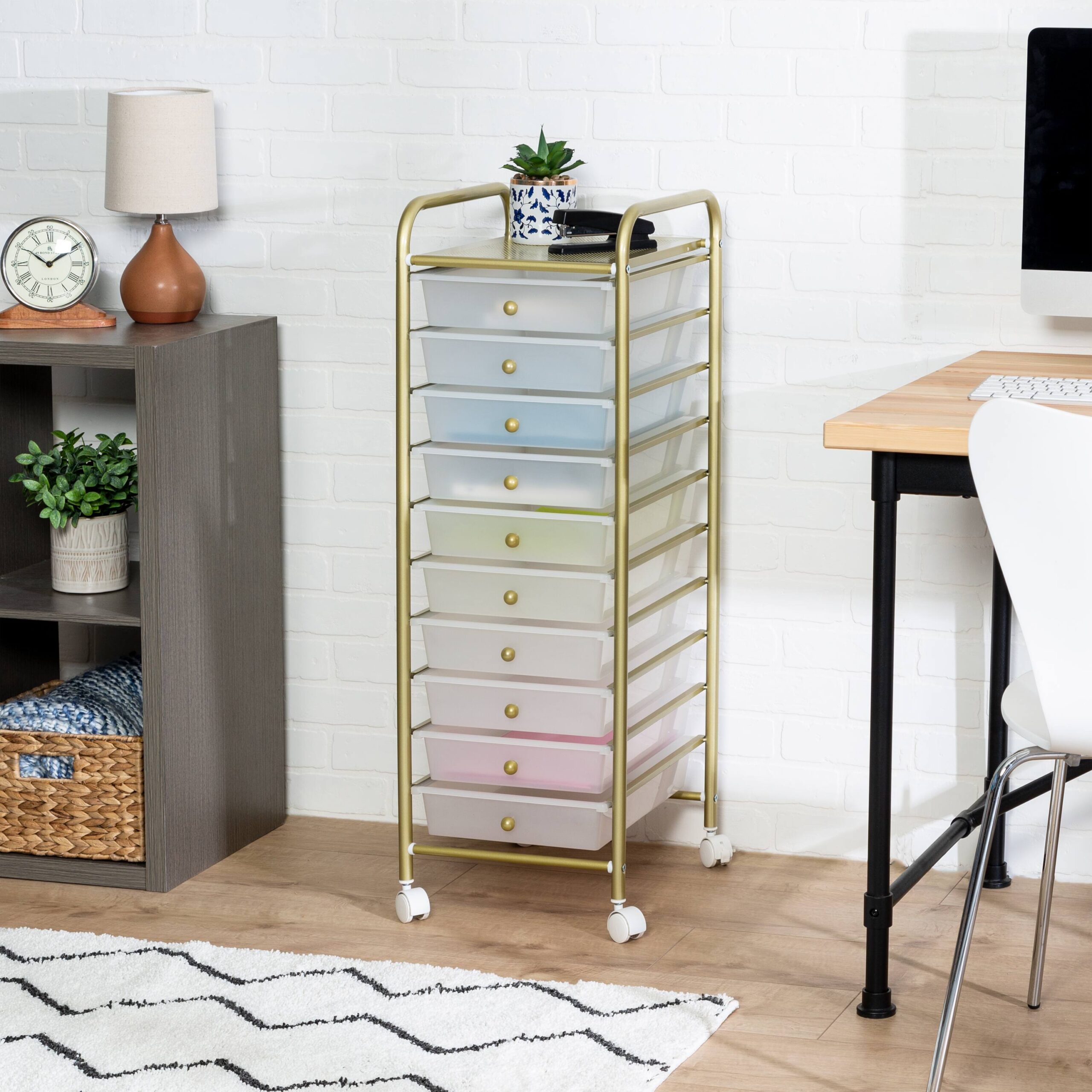 10-Drawer Gold Rolling Storage Cart