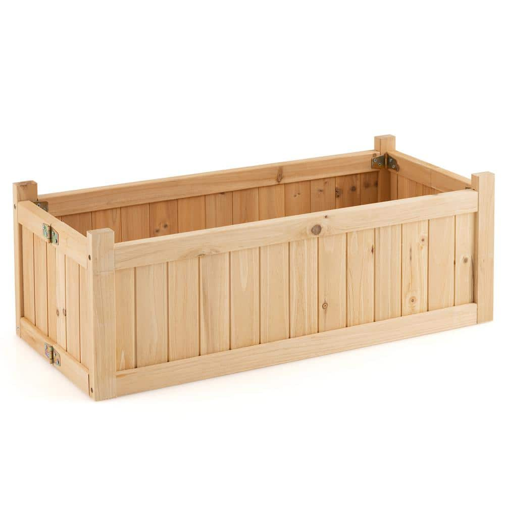 HONEY JOY 27.5 in. x 12 in. x 8.5 in. Folding Planter Box Fir Wood Raised Garden Bed Outdoor Elevated Planter with Drainage Hole TOPB006704