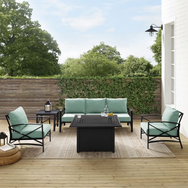 Kaplan 5Pc Outdoor Metal Sofa Set W/Fire Table