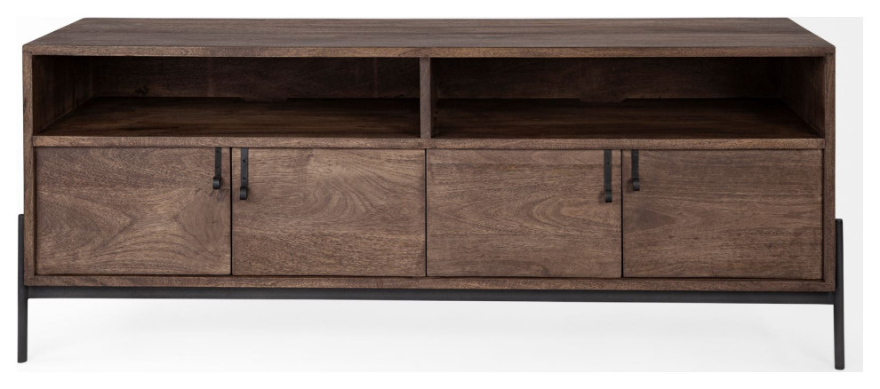 Glen IV Brown Solid Wood TV Stand Media Console With Storage  TV up to 71 quot  Industrial   Entertainment Centers And Tv Stands   by Mercana  Houzz