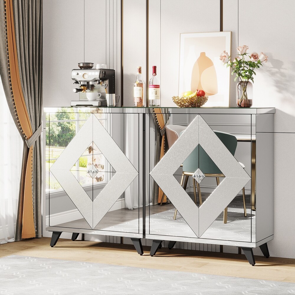 Modern Mirrored Storage Cabinet with 2 Doors