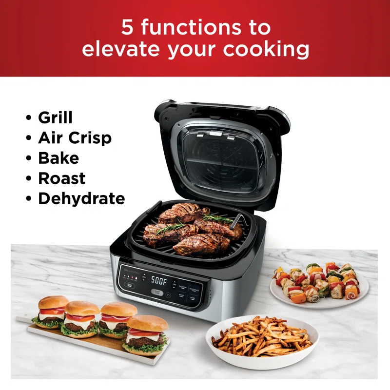 Ninja AG302 Foodi 5-in-1 4-qt. Air Fryer， Roast， Bake， Dehydrate Indoor Electric Grill Black and Silver