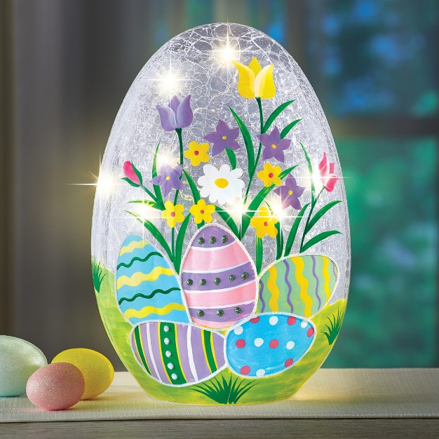 Collections Etc Lighted Crackled Glass Easter Egg Table Decoration 5 75 X 5 25 X 8 25