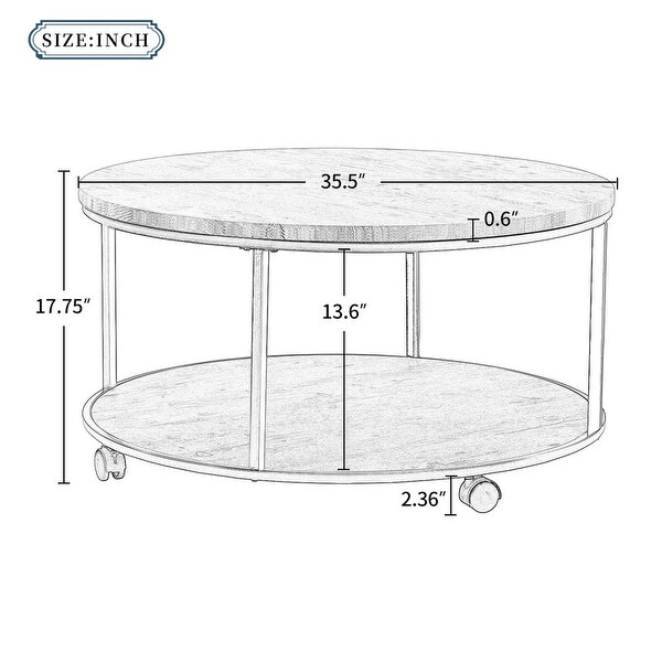 Wooden 2-tier Round Coffee Table with Caster Wheels