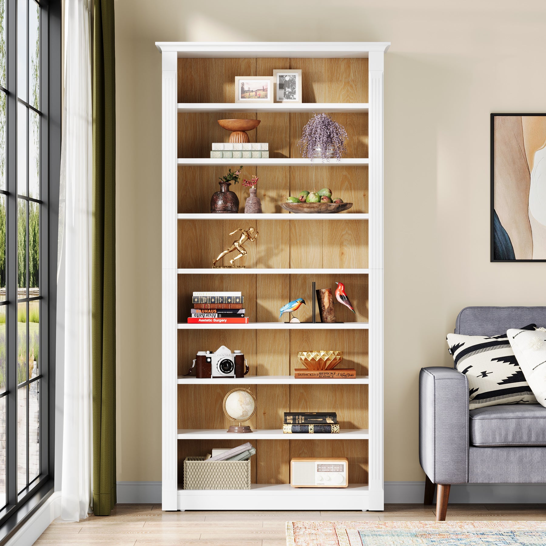 70.9 Tall Bookcase, Modern 8-Tier Bookshelf Freestanding Display Shelf