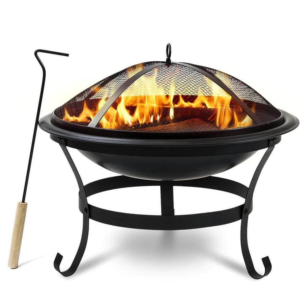 Pyramid Home Decor 30 in W x 12 inH Round Outdoor Metal Wood Burning 3Pieces Fire Pit and Grill for Camping and Cooking in the Patio