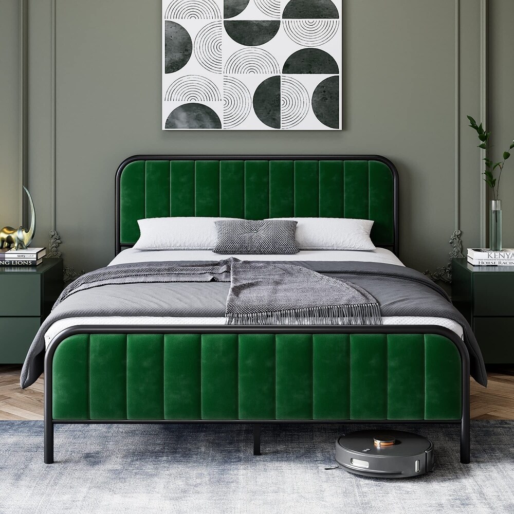 Heavy Duty Velvet Upholstered Platform Bed