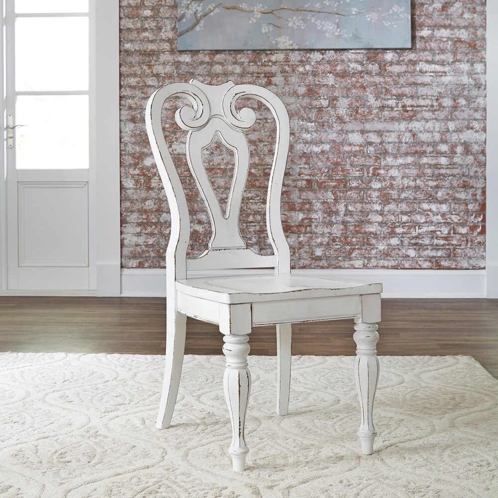 Magnolia Manor Antique White Weathered Bark 5 Piece Pedestal Table Set