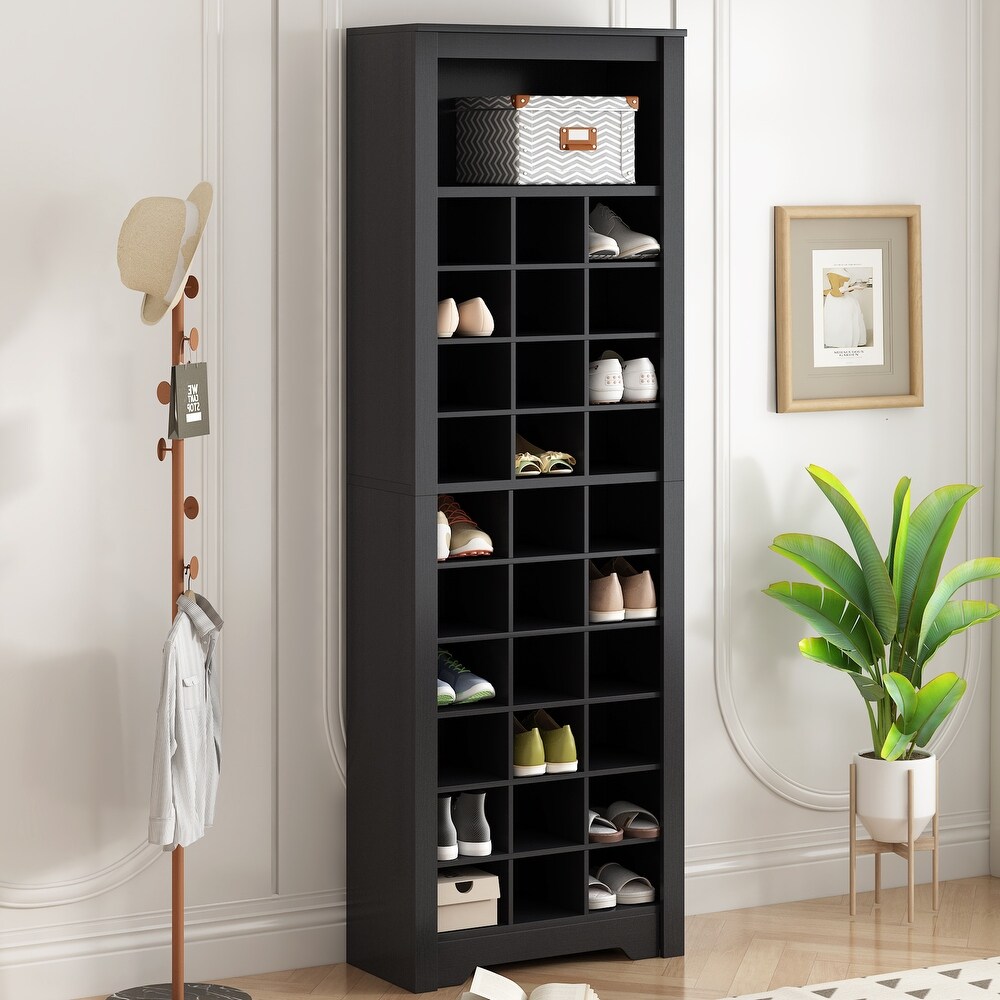 Modern Free Standing 30 Shoe Cubby Tall Cabinet