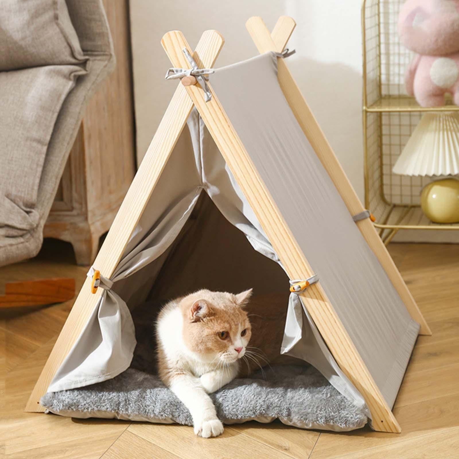 Dog Teepee Bed House Dogs Tent Nest with Removable Cushion Anti Slip Comfort Hut Light Grey