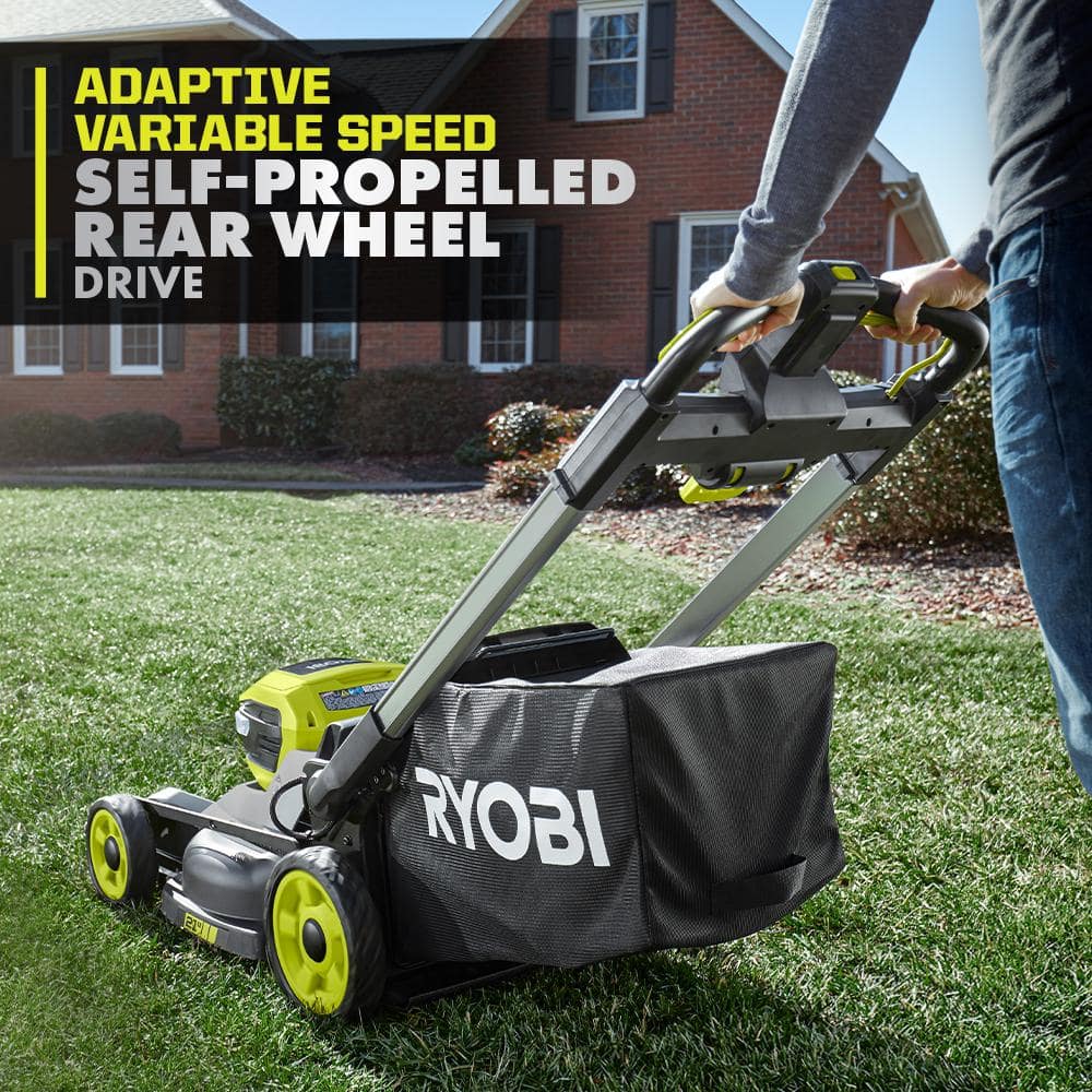 RYOBI 40V HP Brushless 21 in. Cordless Battery Walk Behind Self-Propelled Mower with (2) Batteries, Charger, Lawn & Leaf Bag RY401140US-LB