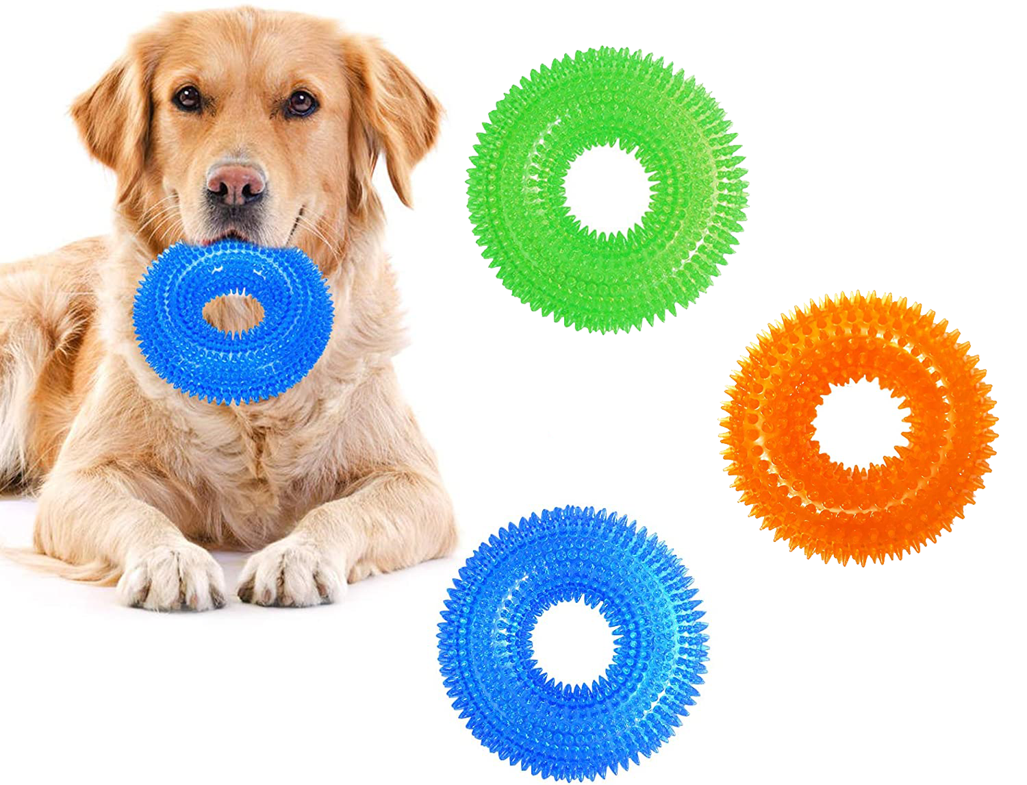 LECHONG 3 Pack Squeaky Dog Toys Ball for Aggressive Chewers， Durable Puppy Chew Toys for Small Medium Large Dogs