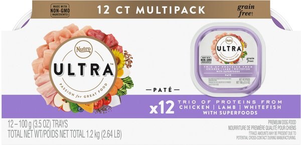 Nutro Ultra Trio of Proteins Adult Grain-Free Chicken， Lamb， Whitefish Pate Dog Food Trays