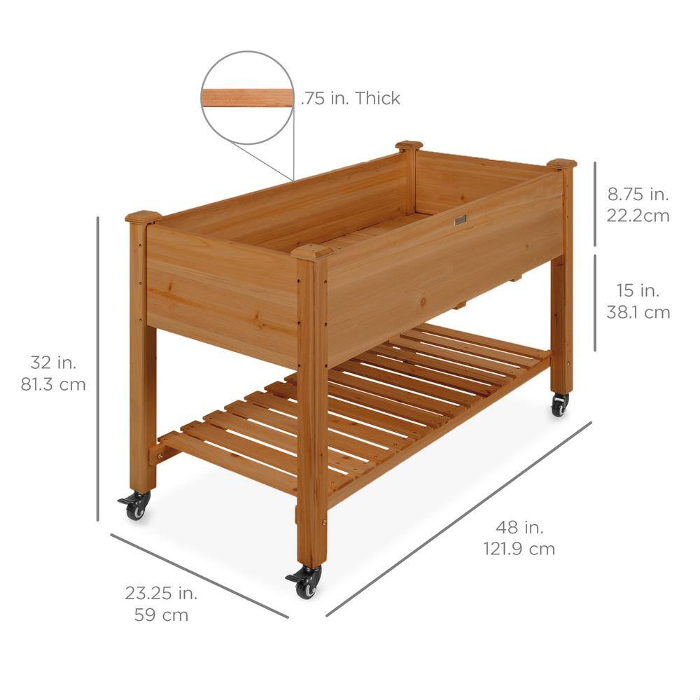 Best Choice Products 48 in. x 24 in. x 32 in. Wood Raised Garden Bed with Lockable Wheels Liner - Acorn Brown SKY6625