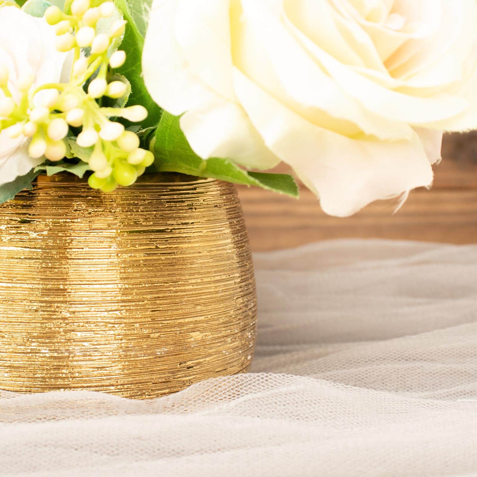 4 Pack Gold Textured Ceramic Flower Vase Pots, Round Brushed Indoor Planters 3