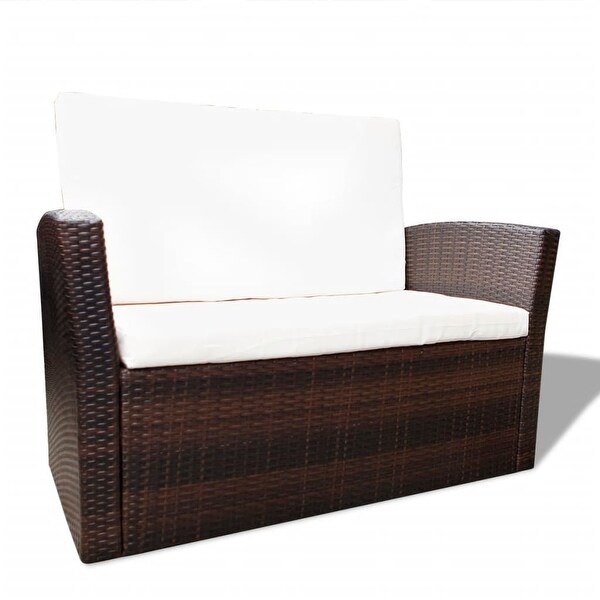 4 Piece Patio lounge set with Cushions Poly Rattan Brown