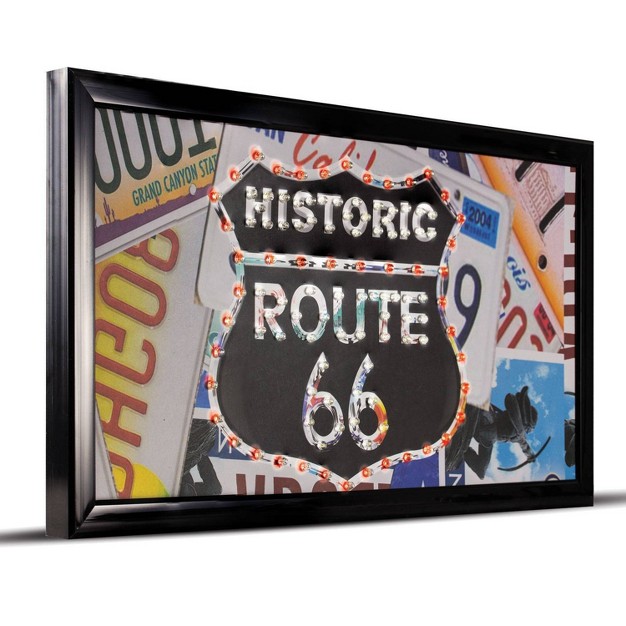 Historic Route 66 Framed Led Sign Black American Art Decor