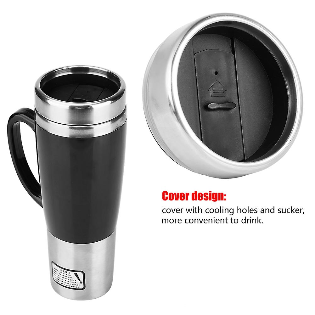 Car Electric Stainless Steel Heating Cup Coffee Tea Drinking Cup Mug Black For Winter Travel 12v