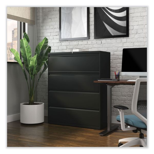 Alera Lateral File， 4 Legal/Letter-Size File Drawers， Black， 42