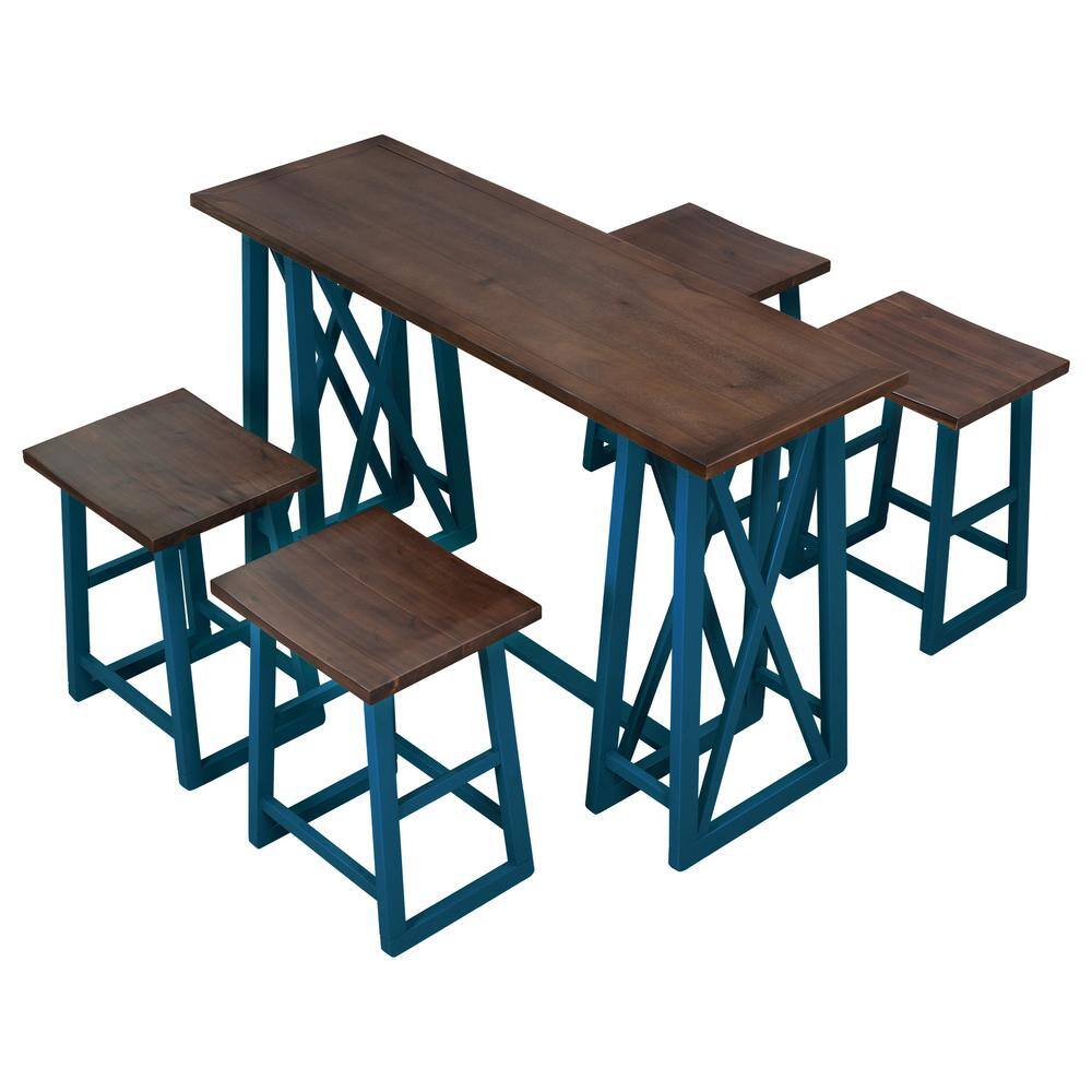 maocao hoom 5-Piece Blue Wood Dining Set with 4-Stools SFWF233AAM