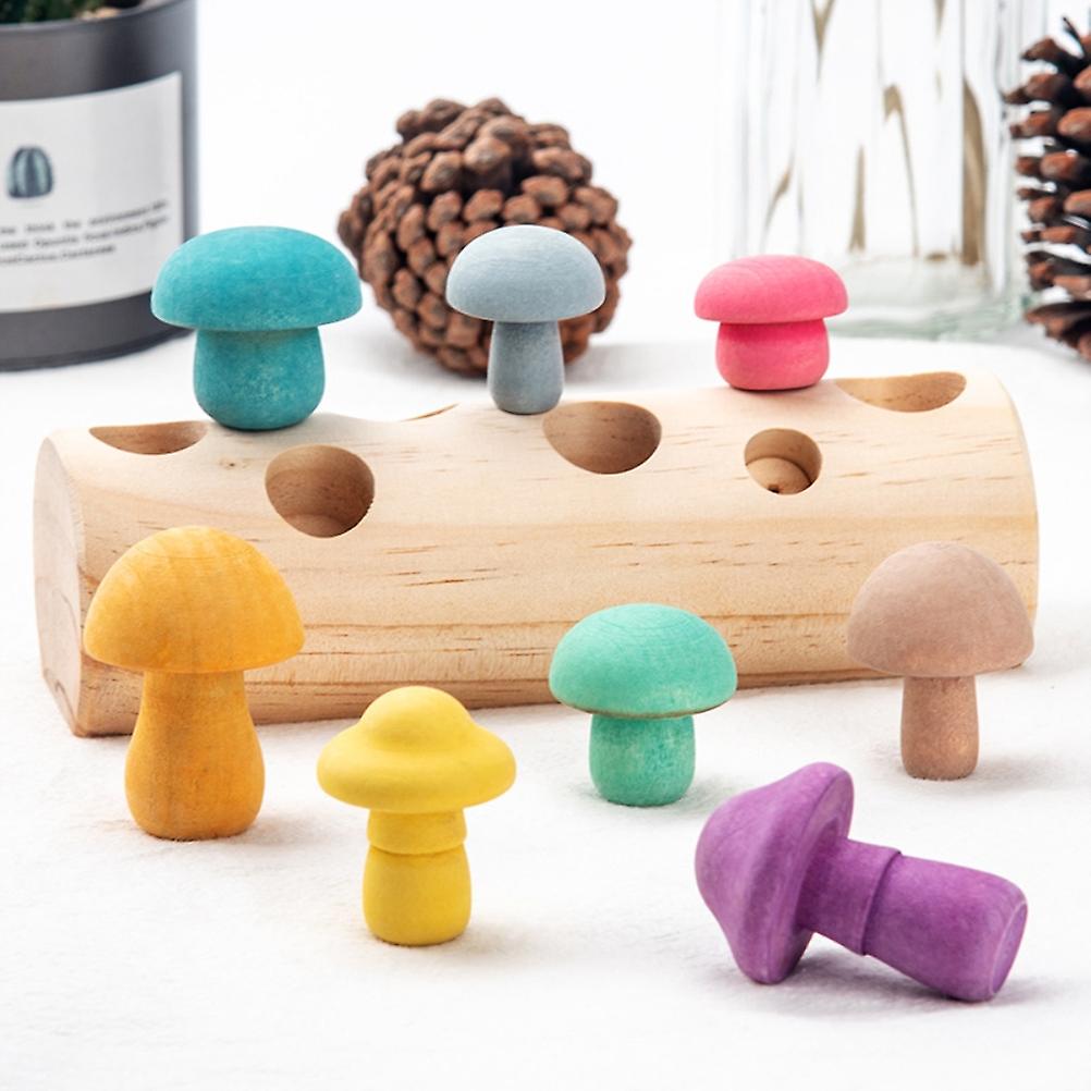 Wooden Rainbow Blocks Mushroom Picking Game Educational Toys Baby Matching Assembly Grasp Toys