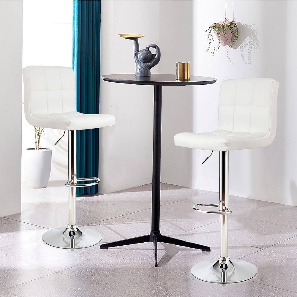 Costway 46 in. White Low Back Metal Adjustable Height Bar Stool with Leather Seat (Set of 2) HW66492WH