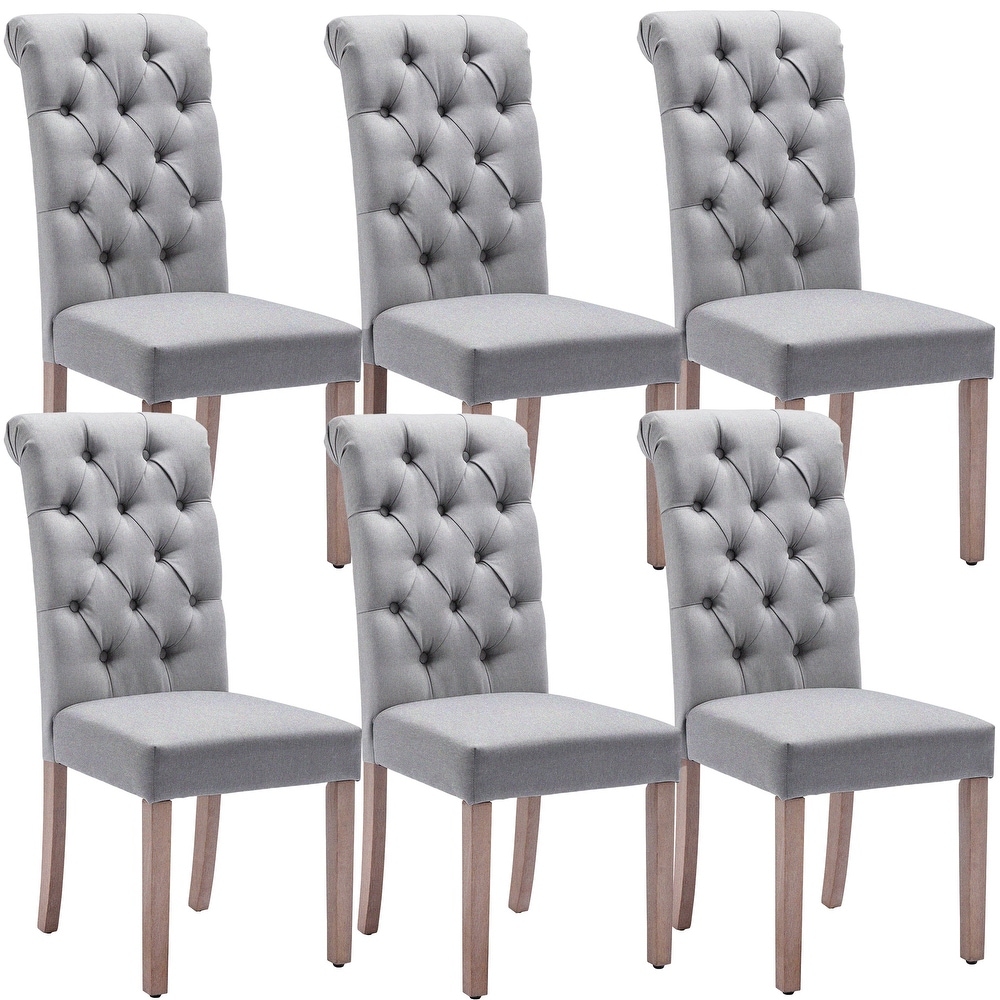 Tufted Dining Chairs Set of 6  Parsons Classic Upholstered Fabric Dining Room Chairs with Wooden Legs and Padded Seat