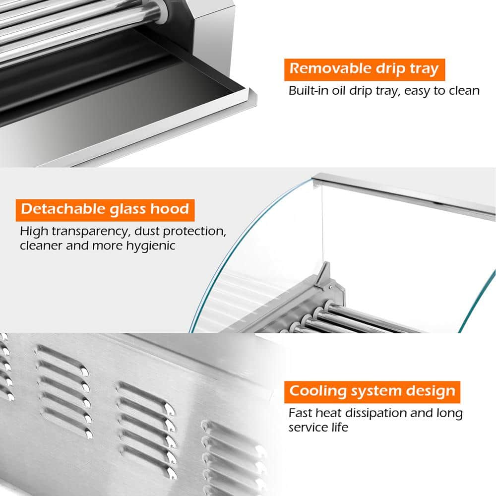 Costway 174 sq.in. Silver Stainless steel Roller Grill Cooker Machine w/Cover (7 Roller Grill) EP19235