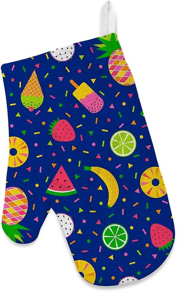 Kitchen Oven Mitts Glove Potholder Apron 3pcs Set Geometric Fruits Non Slip Heat Resistant Mitts For Baking Cooking Bbq