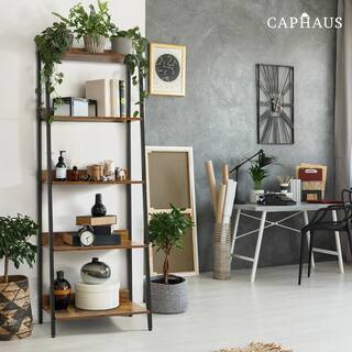 CAPHAUS 67 in. Rustic Oak Bookcase Shelf Organizer 24 in. W 5 Tier Ladder Bookshelf for Home Office Living Room and Kitchen FLR-CH2412MWLD5-RUOK