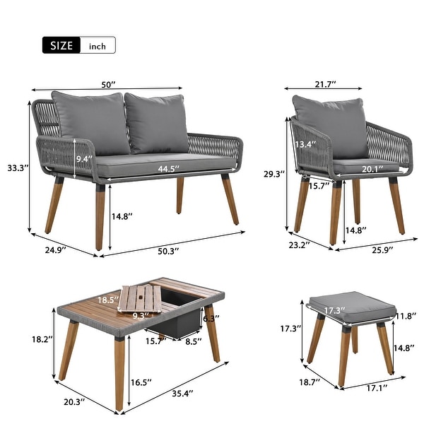 Grey Acacia Wood Patio Set: 6Piece Outdoor Furniture Ensemble with Cool Bar Table