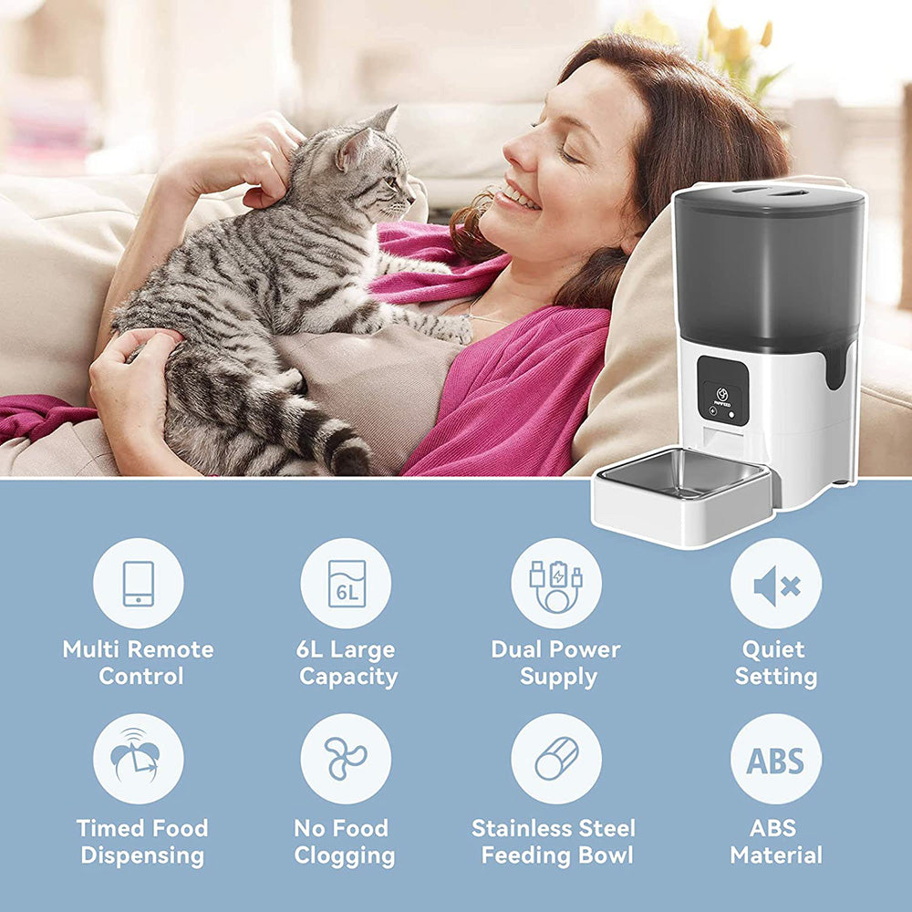 Automatic cat feeder， smart dry food dispenser with 2.4G Wifi and app control， removable pet feeder for cleaning， up to 30 meals a day， for cats， medium dogs and multiple pets