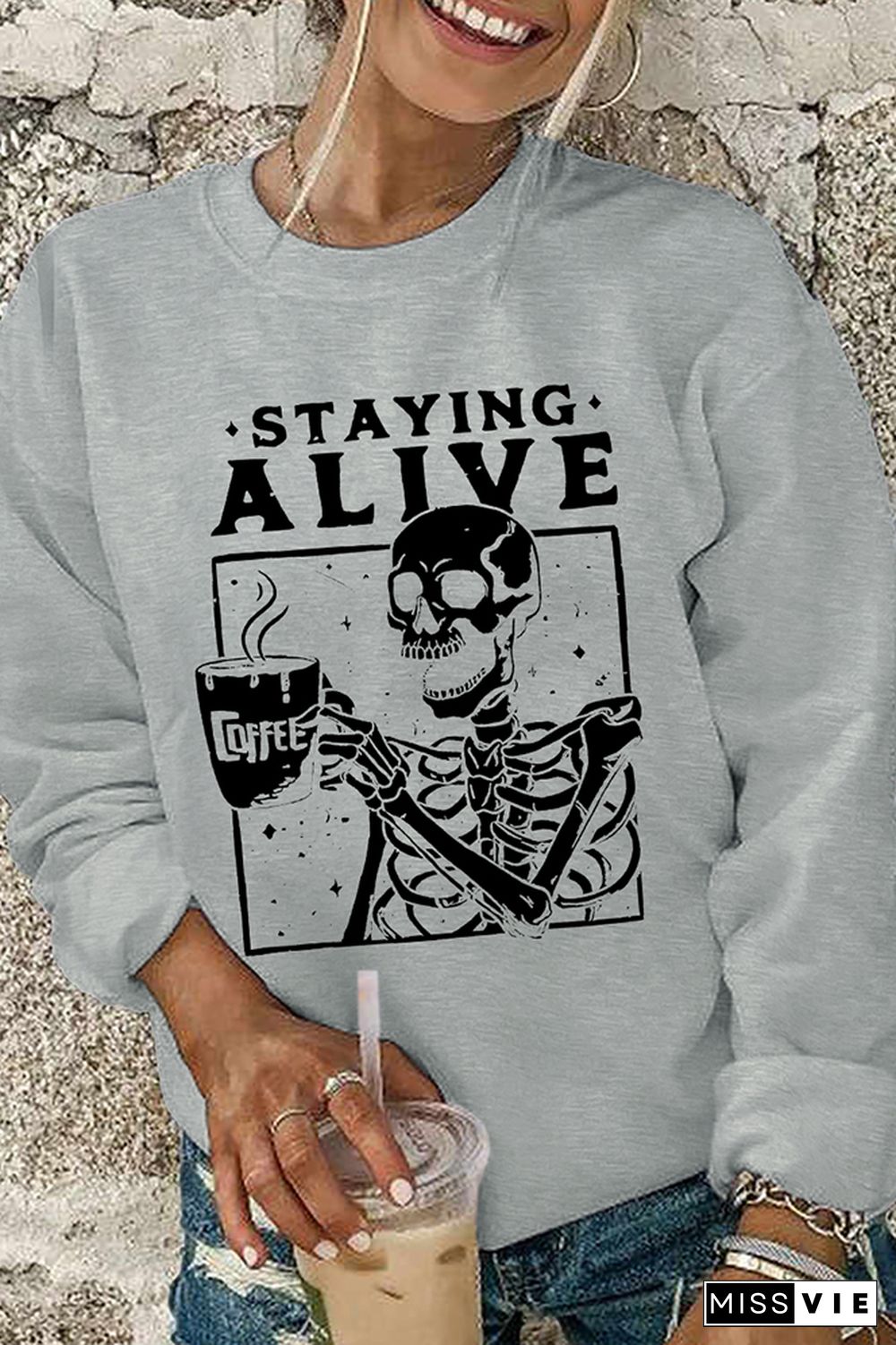 Staying Alive Halloween Print O-neck Long Sleeve Sweatshirts Women Wholesale