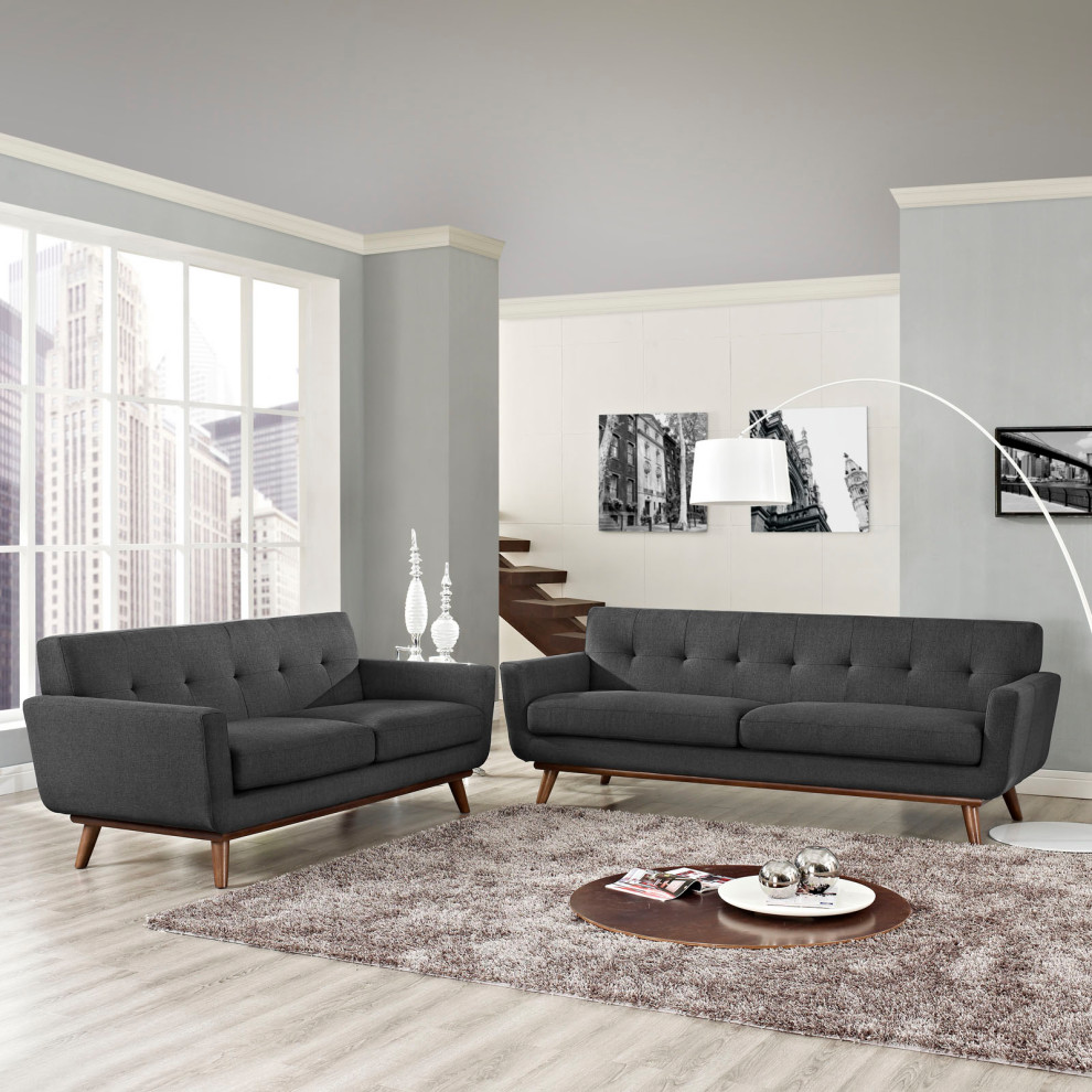 Gray Engage Loveseat and Sofa Set of 2   Midcentury   Living Room Furniture Sets   by Beyond Design  ampMore  Houzz