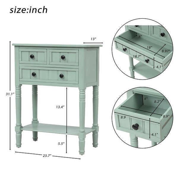 Levi Slim Console Table with Drawers and Shelf in Antique Blue - 23.7