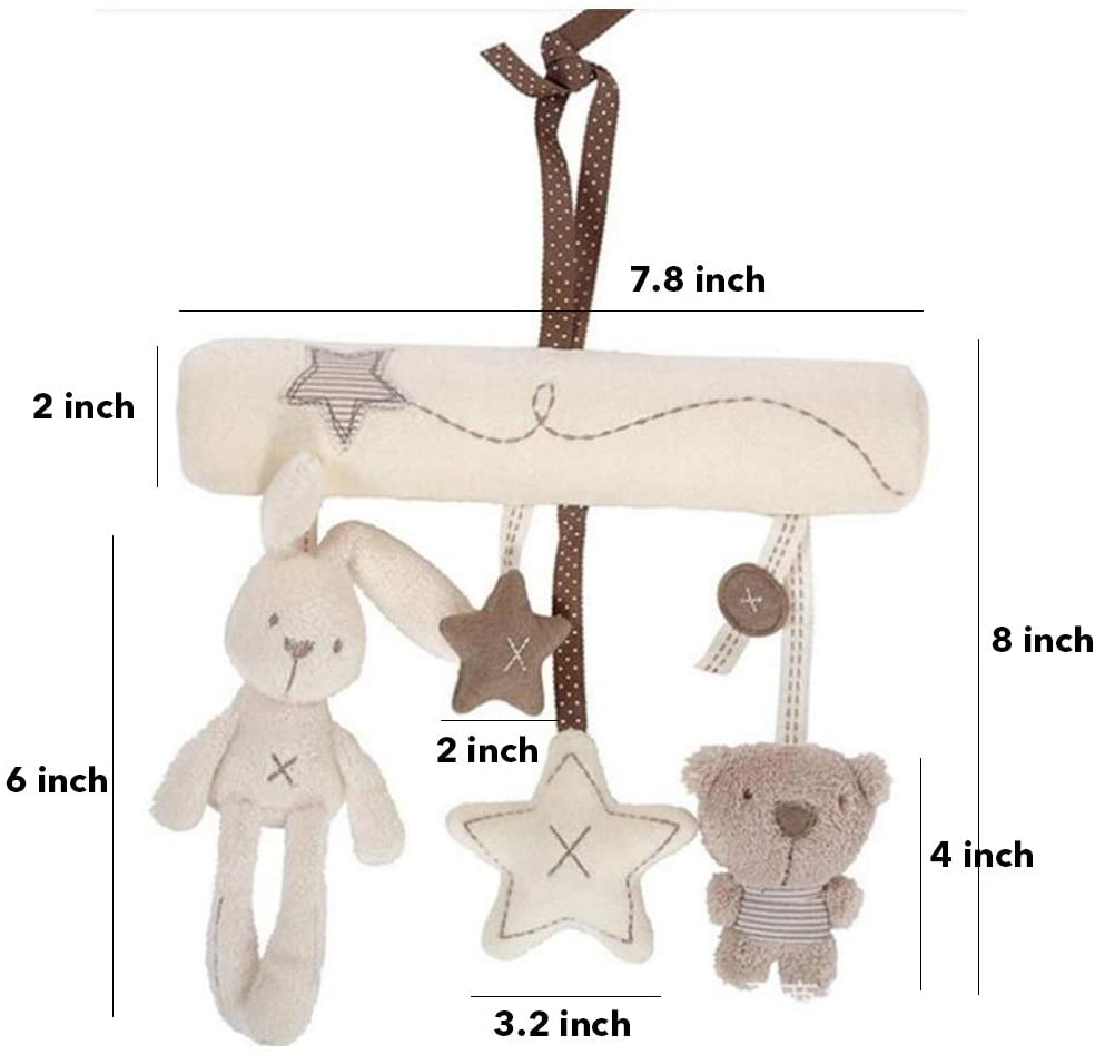 CloverCat Baby Hanging Rattle Toys Soft Baby Music Plush Activity Crib Stroller Toys Rabbit Star Shape for Toddlers Baby Girls Baby Boys