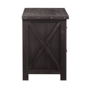 Benjara 2-Drawer Wooden File Cabinet with Metal Handle Pull in Brown Crossed Side Plank BM187809